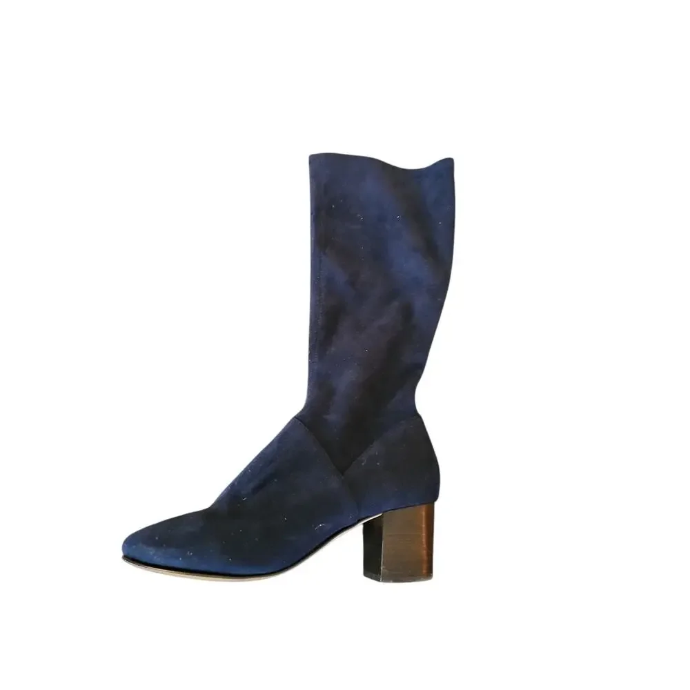 Boden 41  Round Toe Stretch Boots in navy blue suede sz 9 riding boots $220